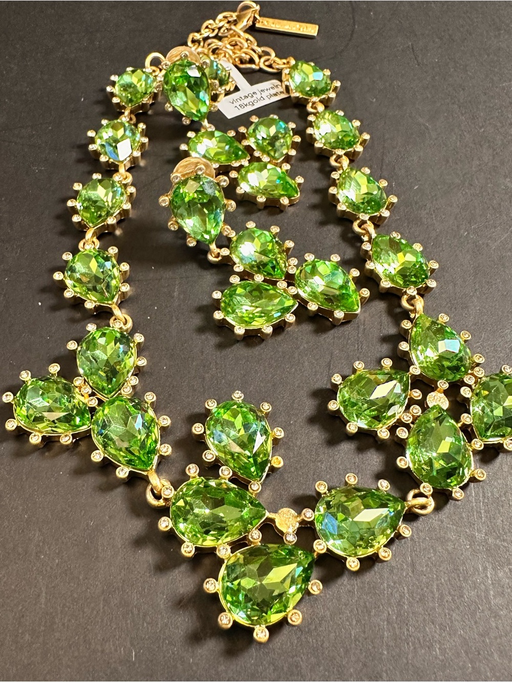 Green Glass 18k Goldplated/Stainless Steel Necklace & Earring Set - Picture 3 of 11